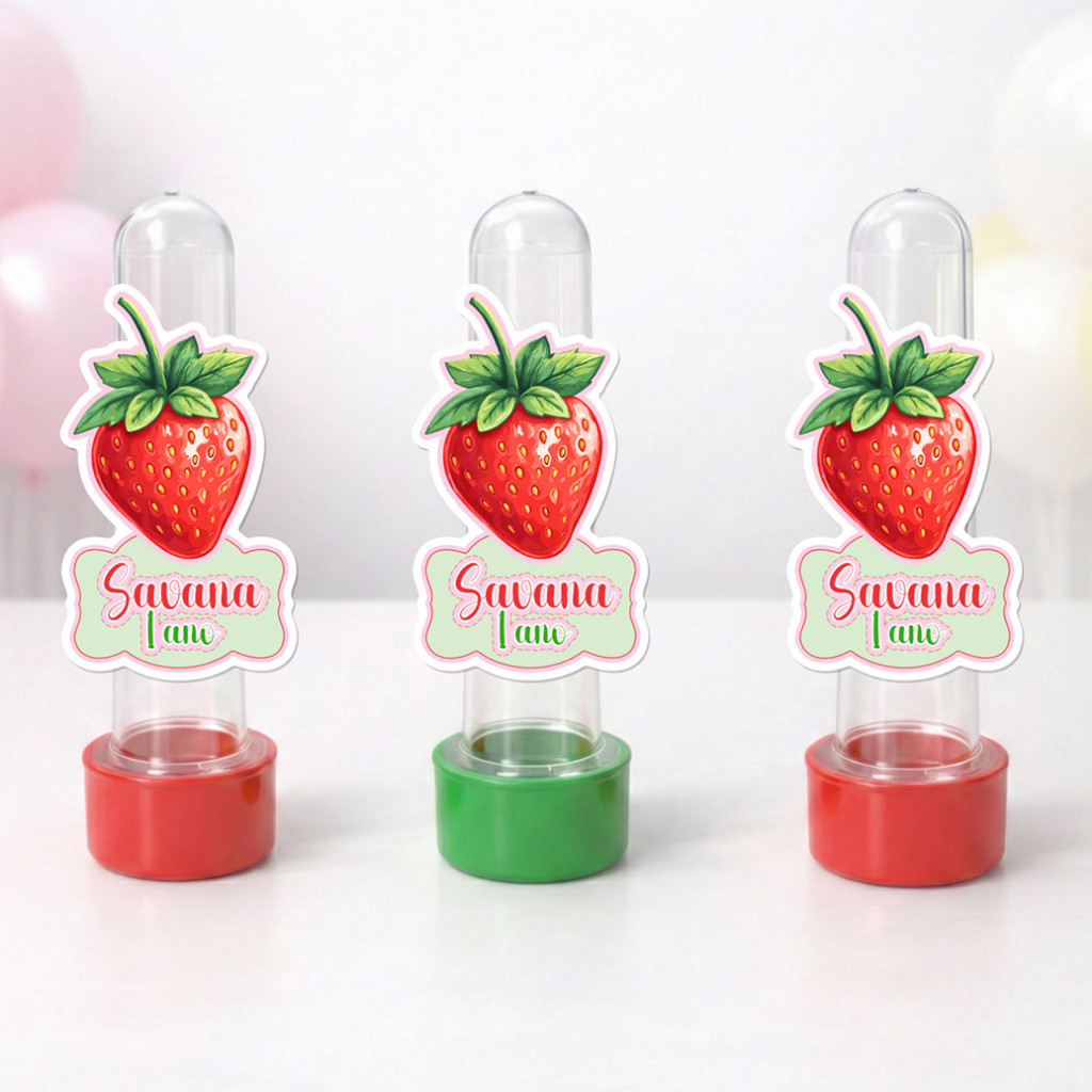 Aplique para Tubete Personalizado tema Morango | Lembrancinha Festa Infantil Menina moranguinho