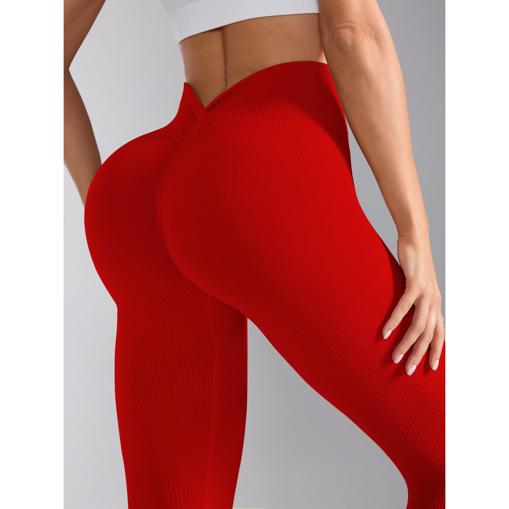    Calças de Yoga Sem Costura de Cintura Alta com Decote em V para Mulheres, Estilo Europeu-Americano, Leggings Esportiv