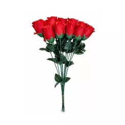 12 Botões de Rosas Vermelhas Buquê Artificial Decoração