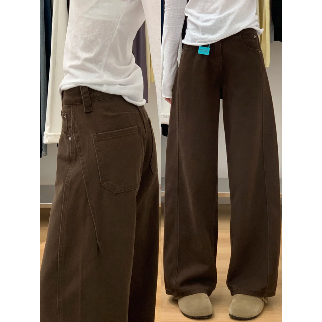 Merad marrom café cor calças femininas Machete calças forma pêra corpo Jeans retos tamanho grande gordura mm mais magro 