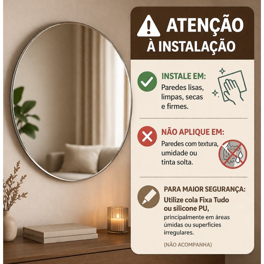 Espelho Oval com LED para Banheiro e Quarto Fita Dupla Face — foto 5