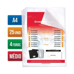 Envelope plástico A4 0.10 4 furos 5078A4 pacote com 25 unidades Dac
