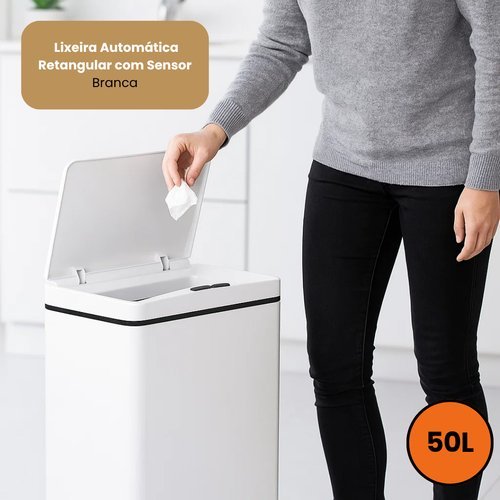 Lixeira Sensor Automatica Retangular Grande Capacidade 50 Litros Cozinha Escritório