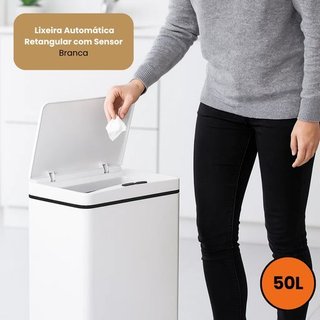 Lixeira Sensor Automatica Retangular Grande Capacidade 50 Litros Cozinha Escritório
