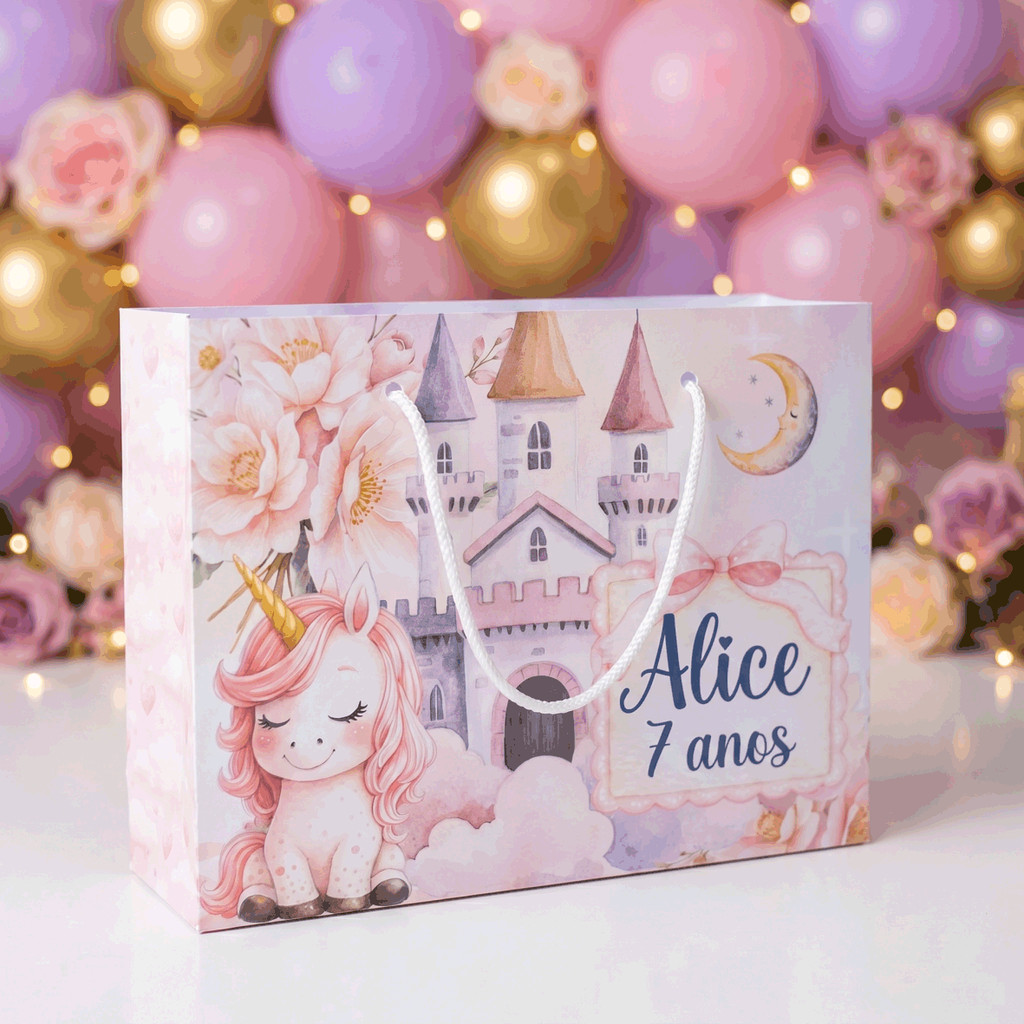 Sacolinha G para Festa de aniversário - Tema Unicórnio Personalizada com NOME E IDADE - Lembrancinha - Pegue e monte