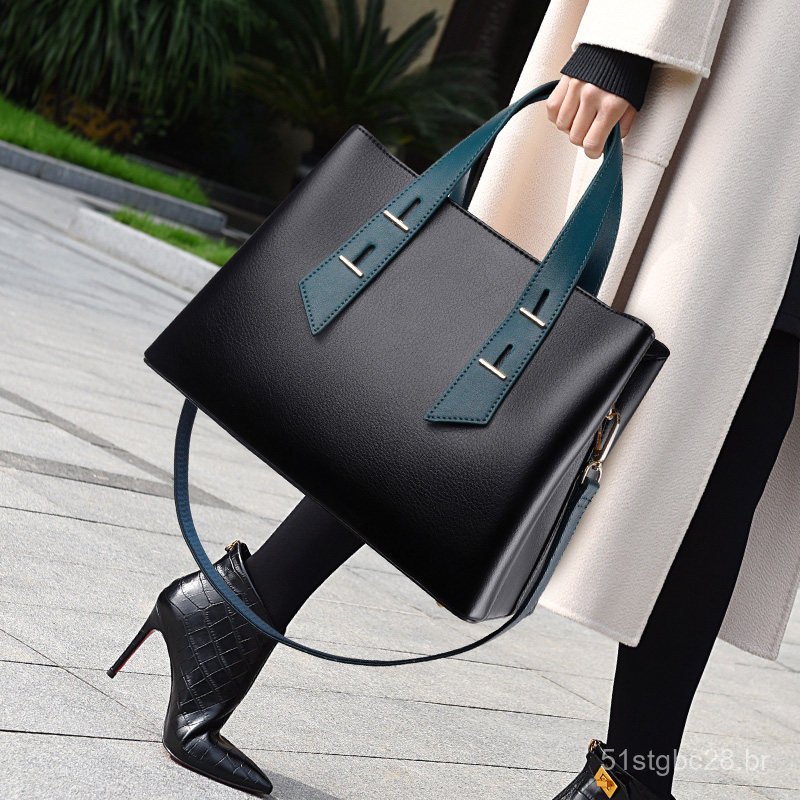 Bolsa de Negócios Feminina GENE MK, Bolsa Transversal de Grande Capacidade, Nova Bolsa de Ombro em Couro Genuíno 2024