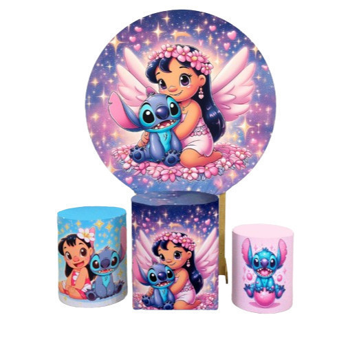 Kit Capa Painel + Trio Capa Cilindros Infantil Festas Aniversário Personagem Azul Alienígena Decoração de festa Crianças