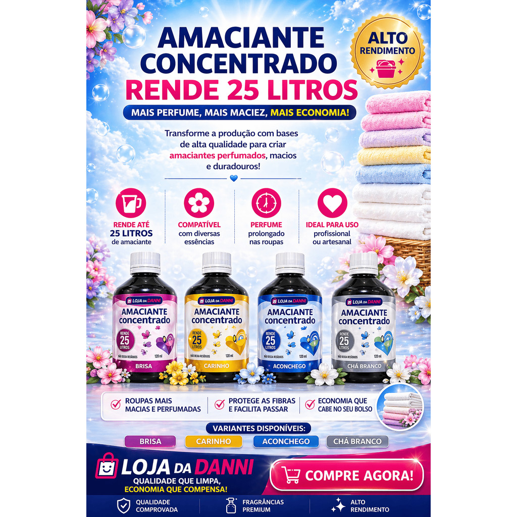 Base Amaciante concentrada faz 25 litros ALTA PERFUMAÇÃO E FIXAÇÃO