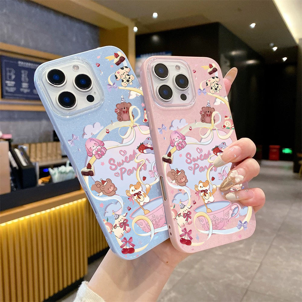 Capa Para Samsung S26 Ultra S25 S24 Plus S23 FE S22 S21 S20 A17 A07 A06 A15 A16 A56 A36 Glitter Bonito Gatinho Festa De 