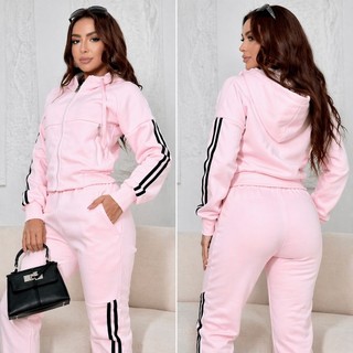 Conjunto Moletom Feminino Listra Lateral Calça Jogger E Blusa Com Zíper Capuz Look Esportivo Confortável Casual Luxo