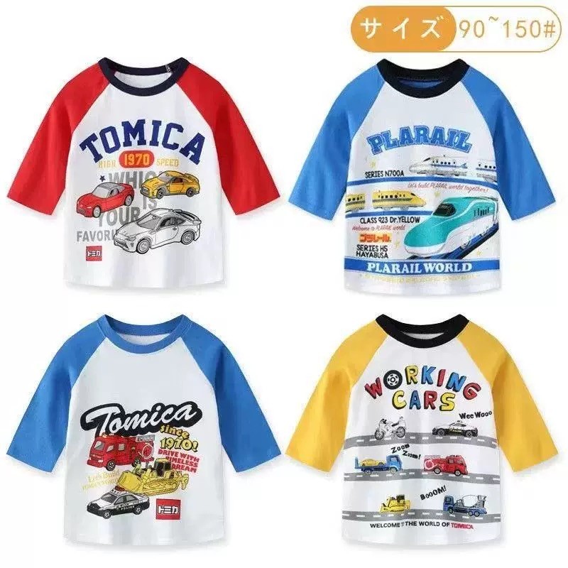 Japonês meninos motocicleta manga de três quartos camiseta puro algodão primavera outono crianças meados de manga dos de