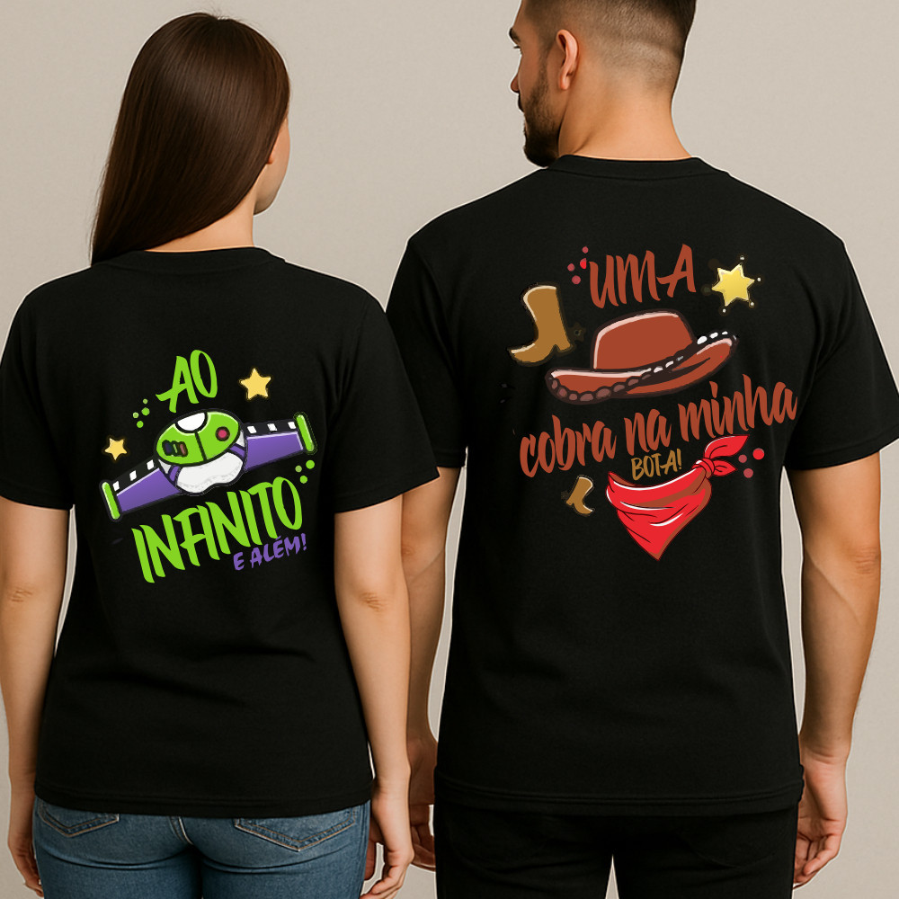 Kit Camisetas Básicas Casal Buzz e Woody Filme Ao Infinito e Alem Toy Story Casal Namorados 100% Algodão