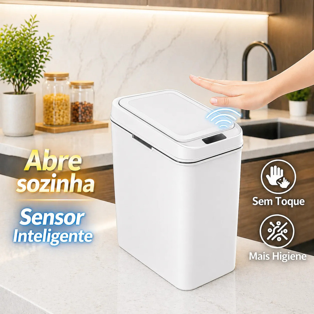 Lixeira Inteligente Sensor Automático Sem Toque 15lt Branca