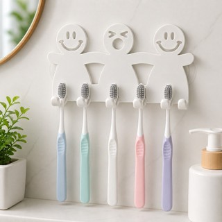 Porta Escova de Dente Parede Ventosa Sem Furo Infantil Família 5 Lugares Suporte Banheiro Adesivo Organizador Dental