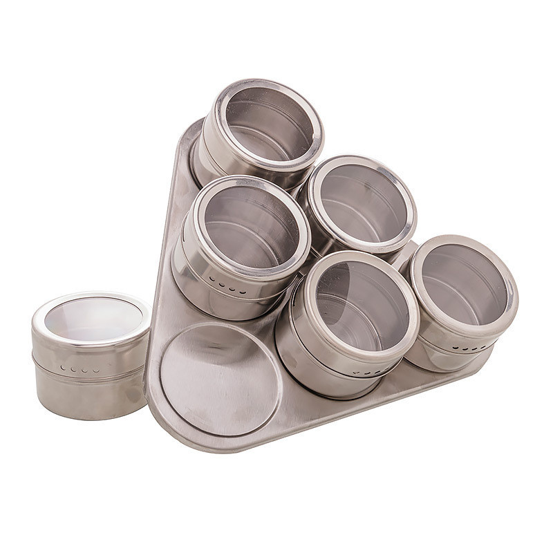 Conjunto 6 Porta Temperos de Aço Inox com Suporte Imantado 1966 - Lyor