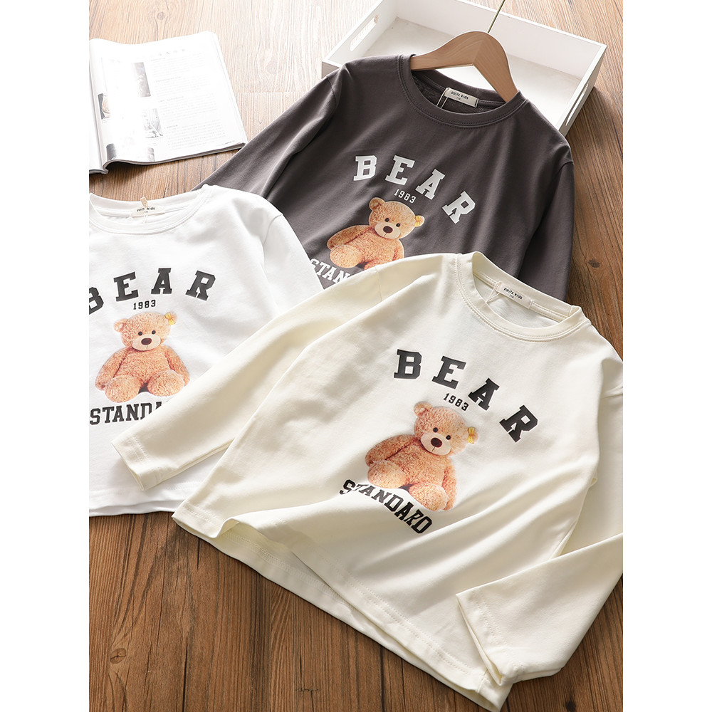 Crianças moda versão coreana de manga comprida camiseta primavera novo estilo carta dos desenhos animados solta Casual c