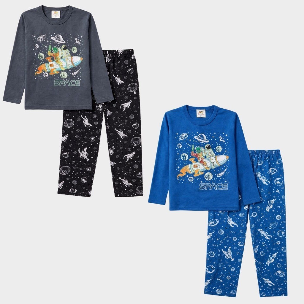 Kit 2 Conjuntos de Pijama Sortido Brilha no Escuro Infantil Menino Inverno Roupa Infantil Masculina