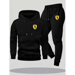 Conjunto Moletom Canguru Masculino Ferrari Blusa De Frio + Calça Moletom Estampados Unissex Outono/Inverno