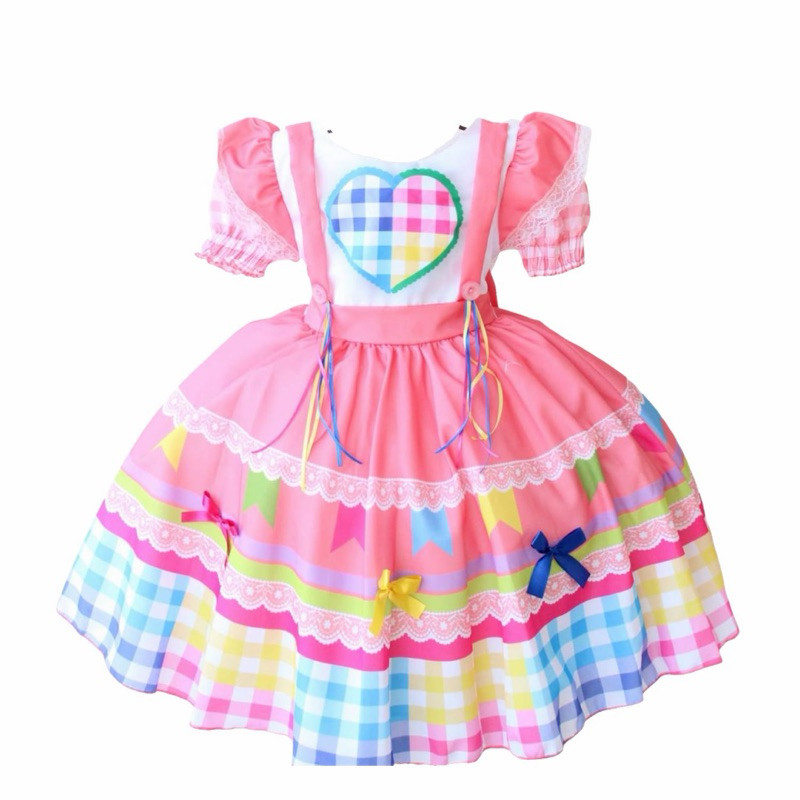 Vestido Caipira Festa Junina Infantil Menina Xadrez Luxo São João Oferta