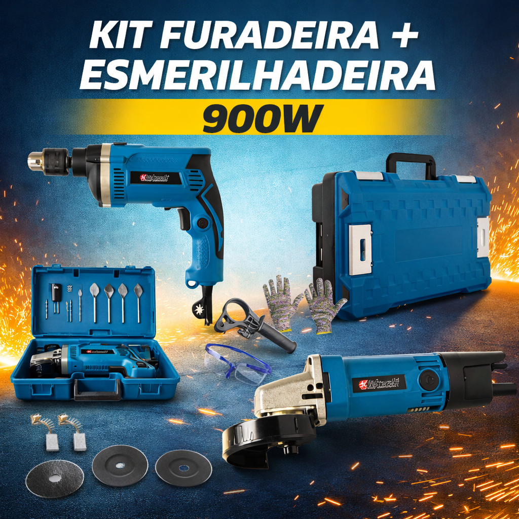 KIT FURADEIRA PARAFUSADEIRA 900W + ESMERILHADEIRA 900W NAKASAKI  -PROMOÇÃO