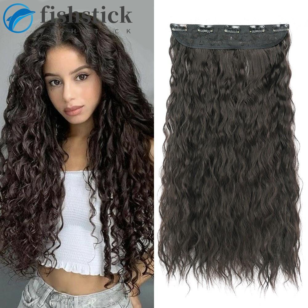 FISHSTICKA 5 Extensões De Cabelo Com Clipe , Penteados Longos E Ondulados De Uma Peça , Postiços Encaracolados Naturais