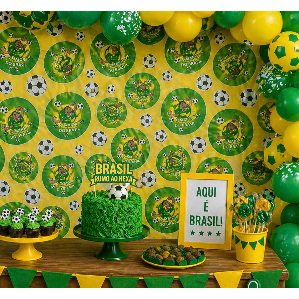 TNT Estampado Torcedor Verde Amarelo 1mx1,40L Decoração Festa Brasil