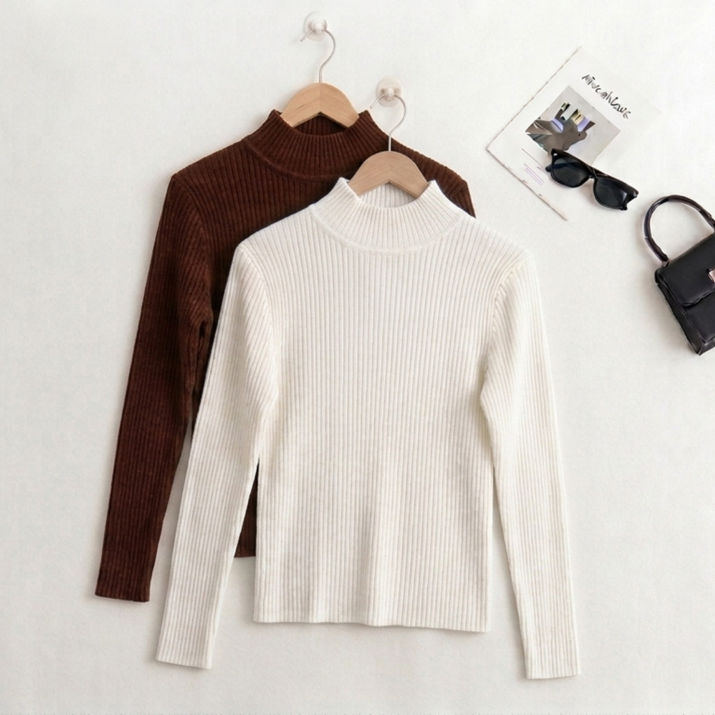 Kit 2 Blusa Feminina Cacharrel Basica Gola Alta Canelada Inverno Segunda Pele Premium para Inverno