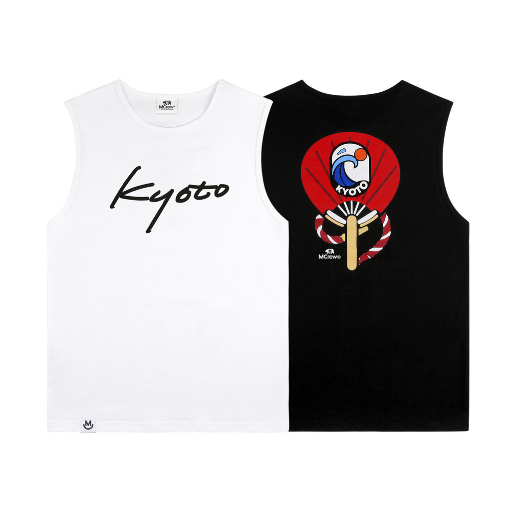 MCREW Verão Novo Estilo Kyoto Kimono Impresso Branco Preto Puro Algodão Esportes Lazer Fitness Colete Impresso