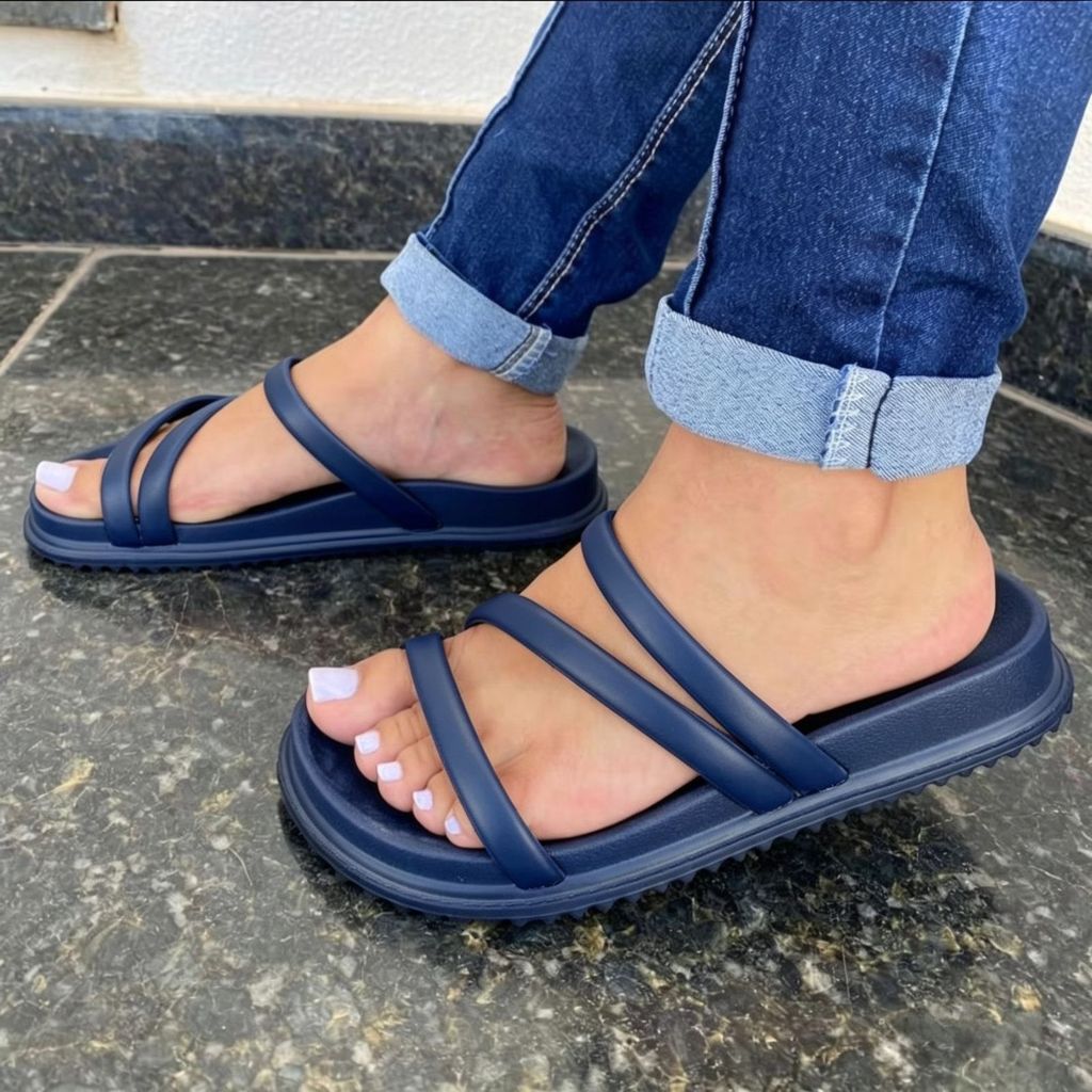 Sandália Papete Feminina Birken Plataforma Rasteirinha Plana Tiras Colorida