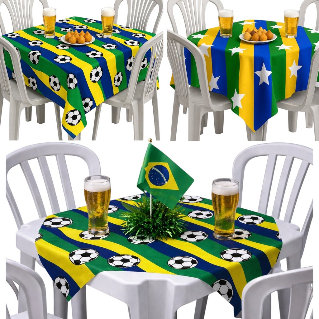Kit Toalhas de mesa Copa do Mundo Decoração Brasil verde e amarelo de TNT Estampado 70x70cm