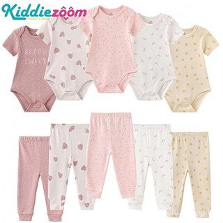kiddiezoom 10 Peças De Algodão Macio De Manga Curta Para Bebês Recém-Nascidos , Calças Presente .