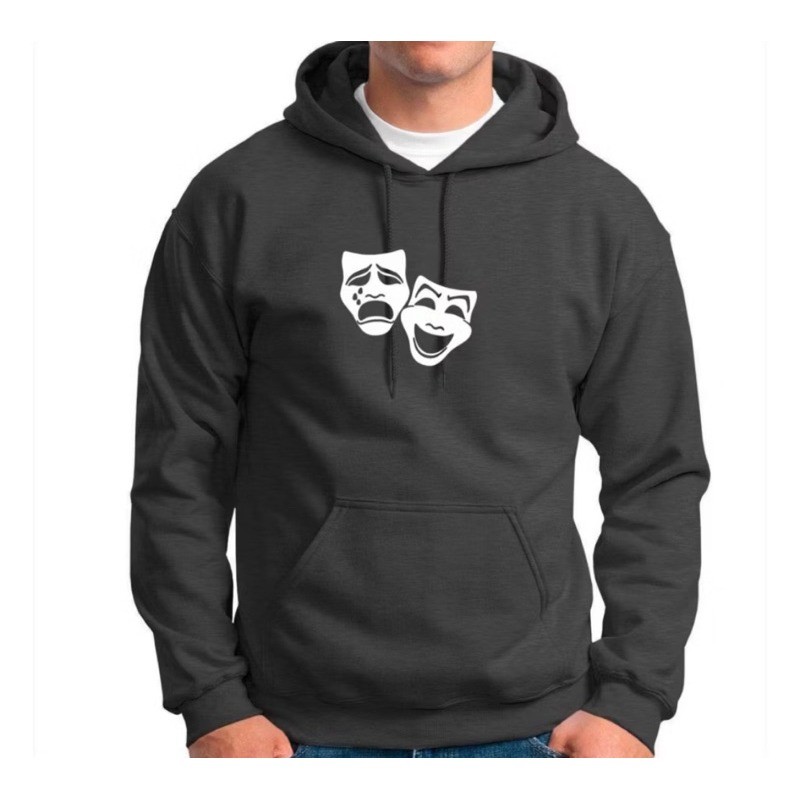 Moletom Unissex Máscaras Teatro Estiloso Flanelado Com Capuz Bolso Canguru Quentinho Confortável Inverno Arte