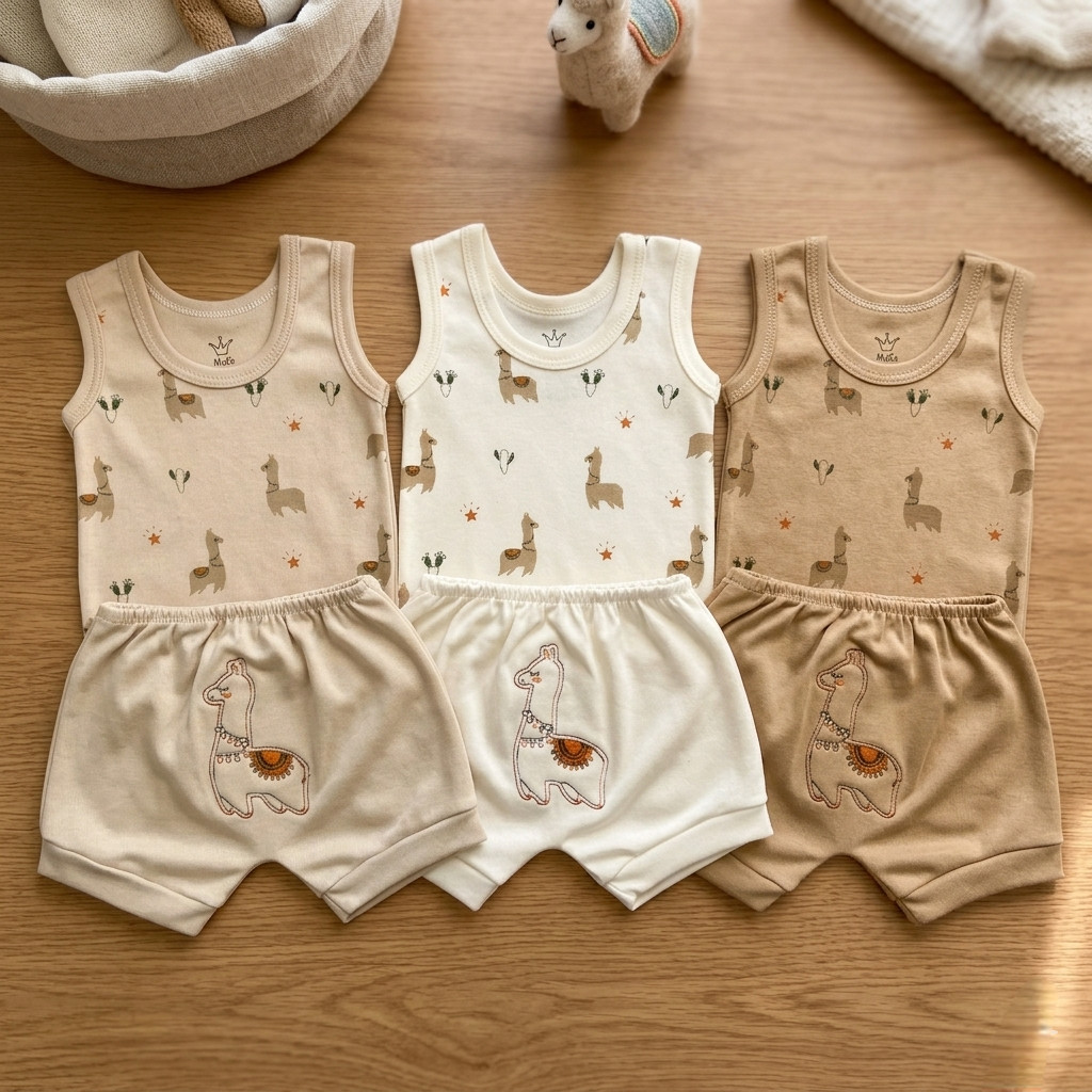 Conjunto de Body Regata estampado + Shorts enxoval/bebê/meninas meninos Lhama