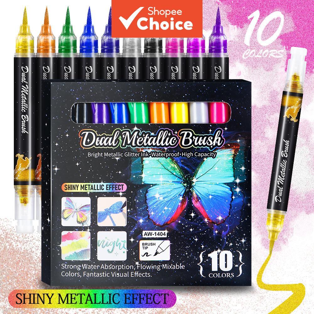 Material Escolar Marcadores De Ponta Dupla , Canetas De Pintura De Pincel De Borboleta Com Glitter De 10 Cores Para Dese
