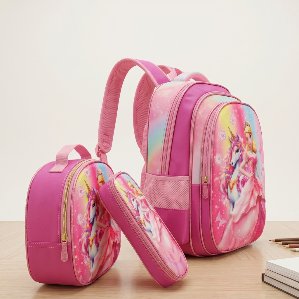Mochila Infantil  Estampa 3D e com Lancheira– Escolar Feminina