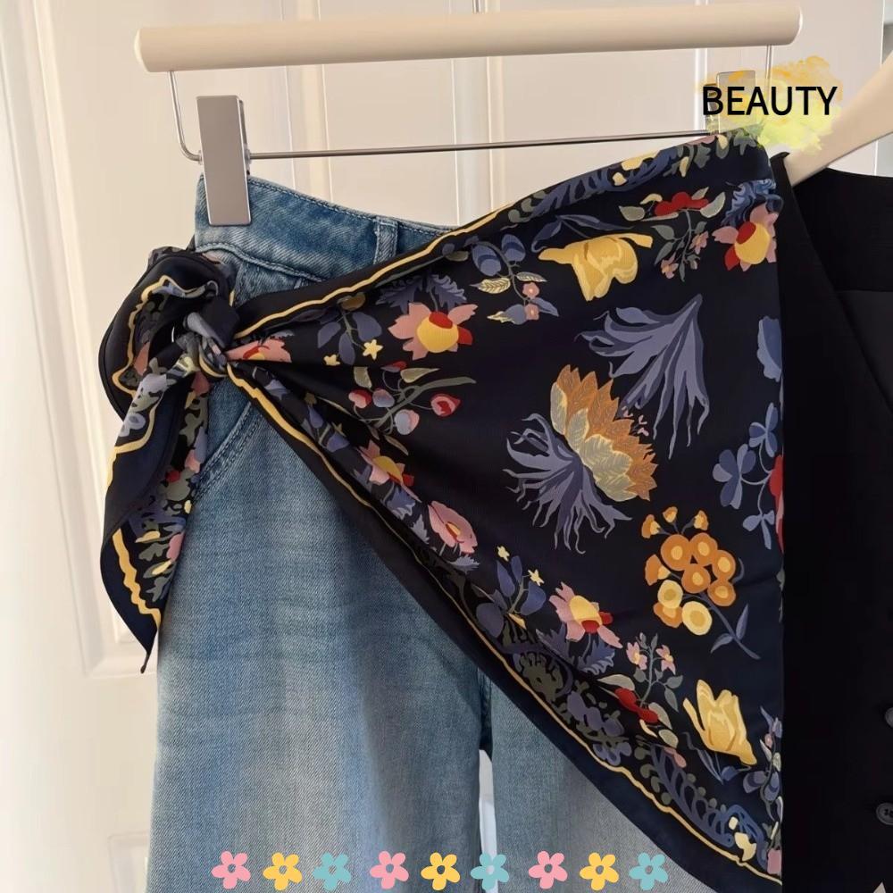 BEAUTYHOMEBR Lenço Triangular Floral , Calças Multifuncionais Combinando , Gravata Feminina , Cinto De Cetim De Seda