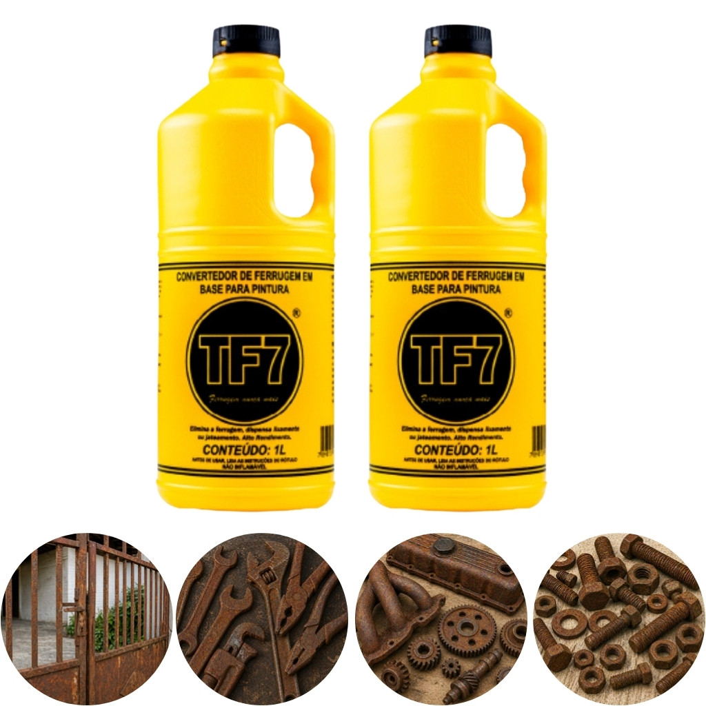Kit 2 TF7 Fundo Convertedor Eliminador Ferrugem Base Pintura 1 Litro TF7