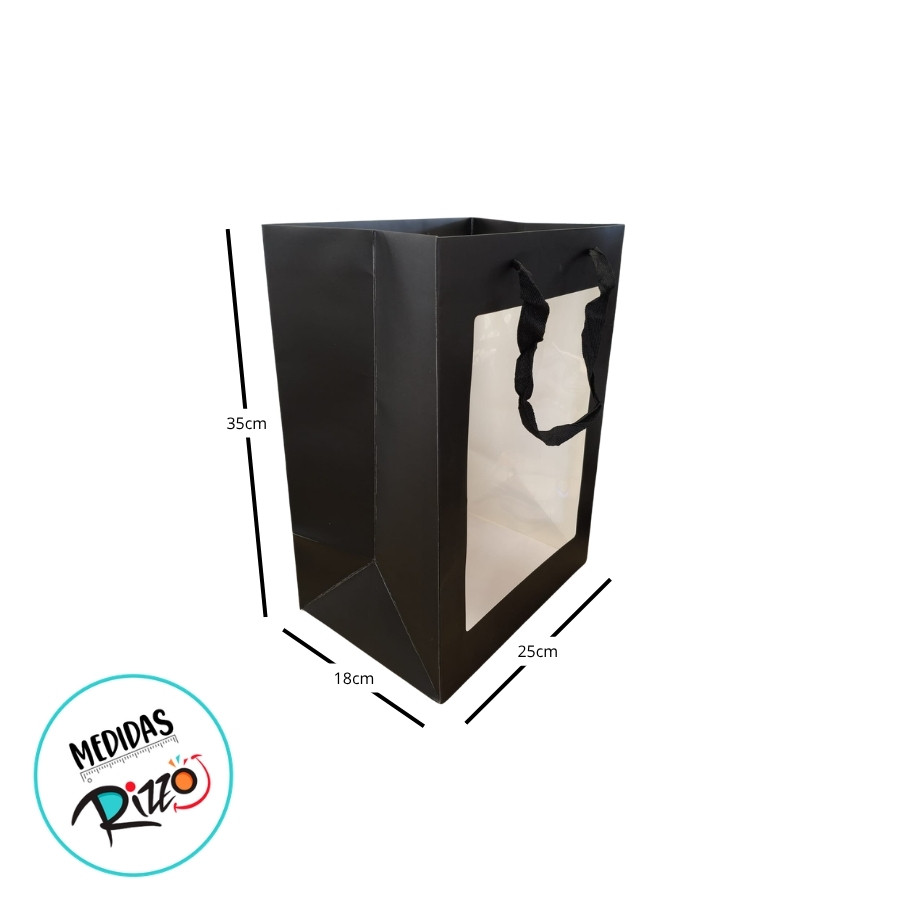 Sacola de Papel com visor PVC 35x25x18cm - Preta - 1 unidade - Rizzo · foto 2