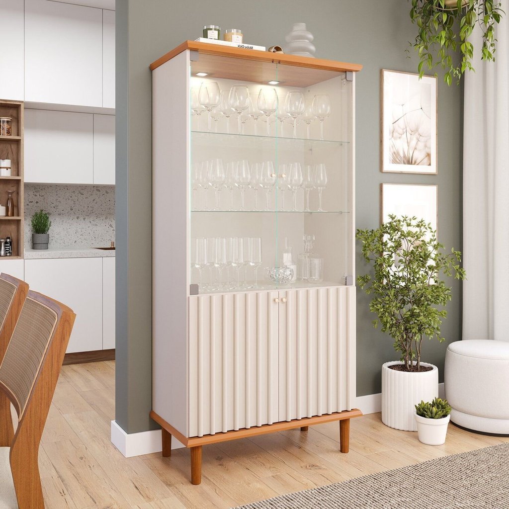 Cristaleira de Sala de Jantar 2 Portas Luiza Bege/Cinamomo/Offwhite Cinamomo/Off White