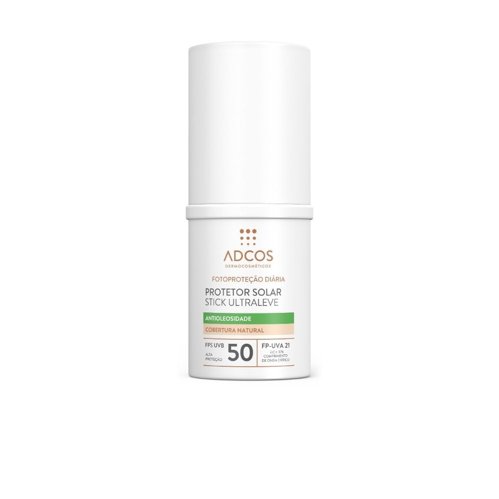 Protetor Solar Adcos Fotoproteção Diária FPS 50 Stick Ultraleve Antioleosidade Cobertura Natural 15g