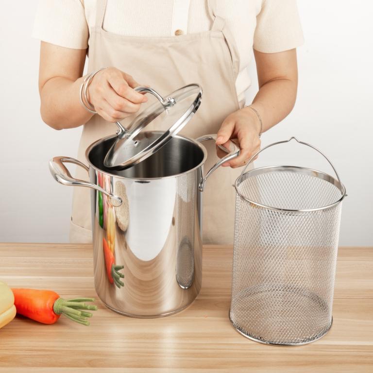 Panela de indução para fritadeira de aço inoxidável 304, adequada para aprofundar panela de espargos, panela de porco re