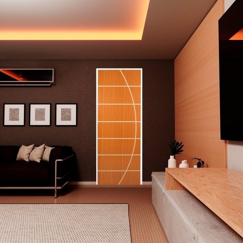 Kit com 2 Folhas de Porta Madeira Decorada 210x80cm Espessura 3,5cm Neblina Marrom/Mogno MGM