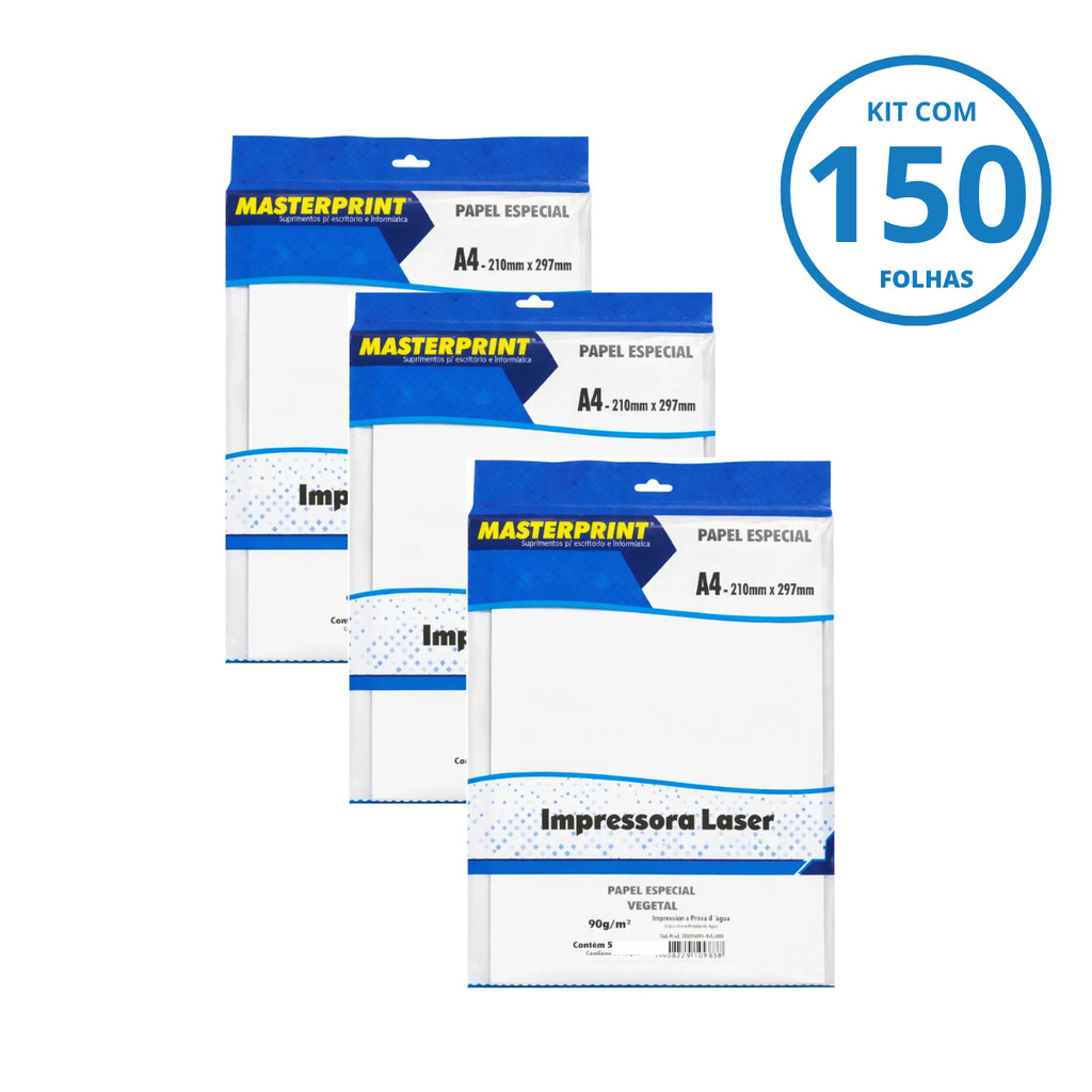 Kit 150 Folhas Papel Vegetal 90g/m² A4- MASTERPRINT (3 Pacotes com 50)