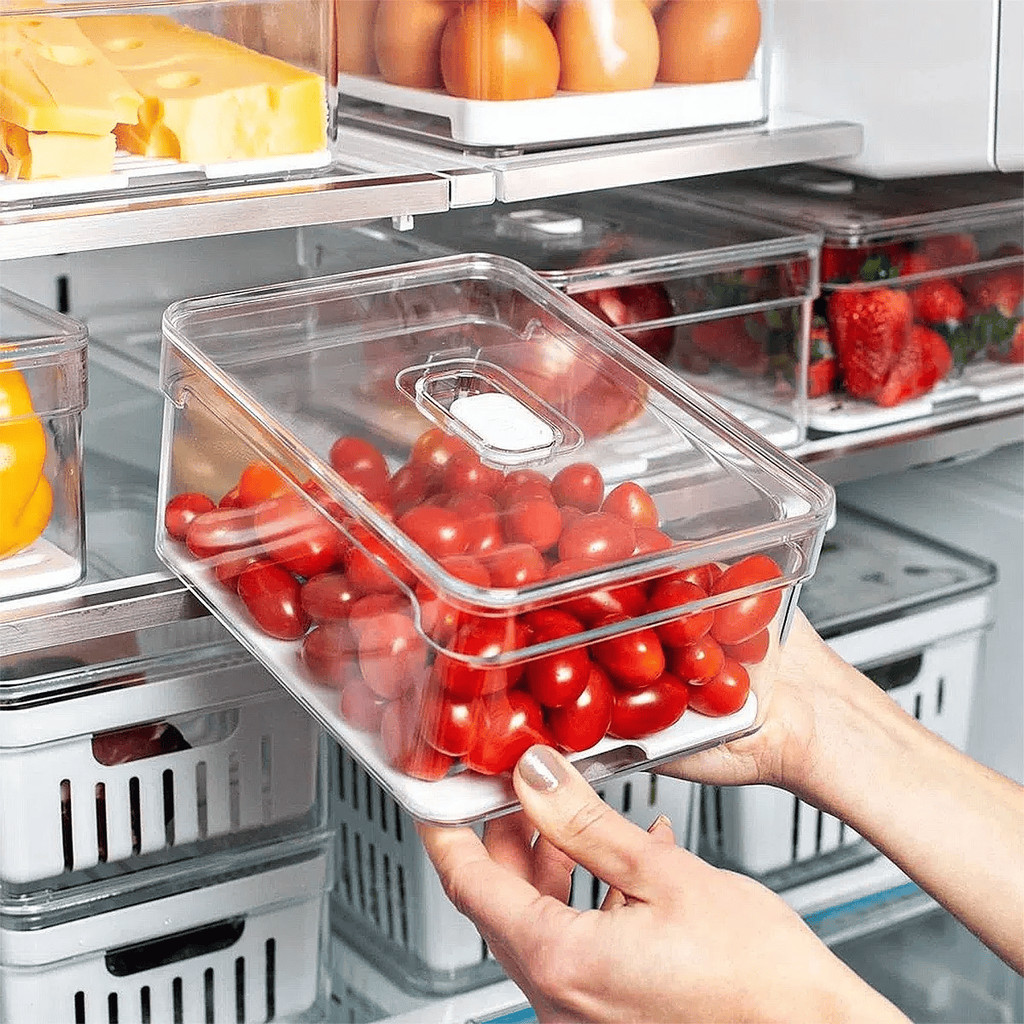 Organizador de Geladeira 1,9Litros Tela Com Tampa Multiuso cesto Alimentos Verduras