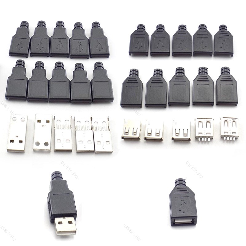 3 Em 1 USB 2.0 Tipo A Macho Fêmea 4 Pinos Tomada De Alimentação Cabo Conector Plug Com Capa De Plástico Preto Solda DIY