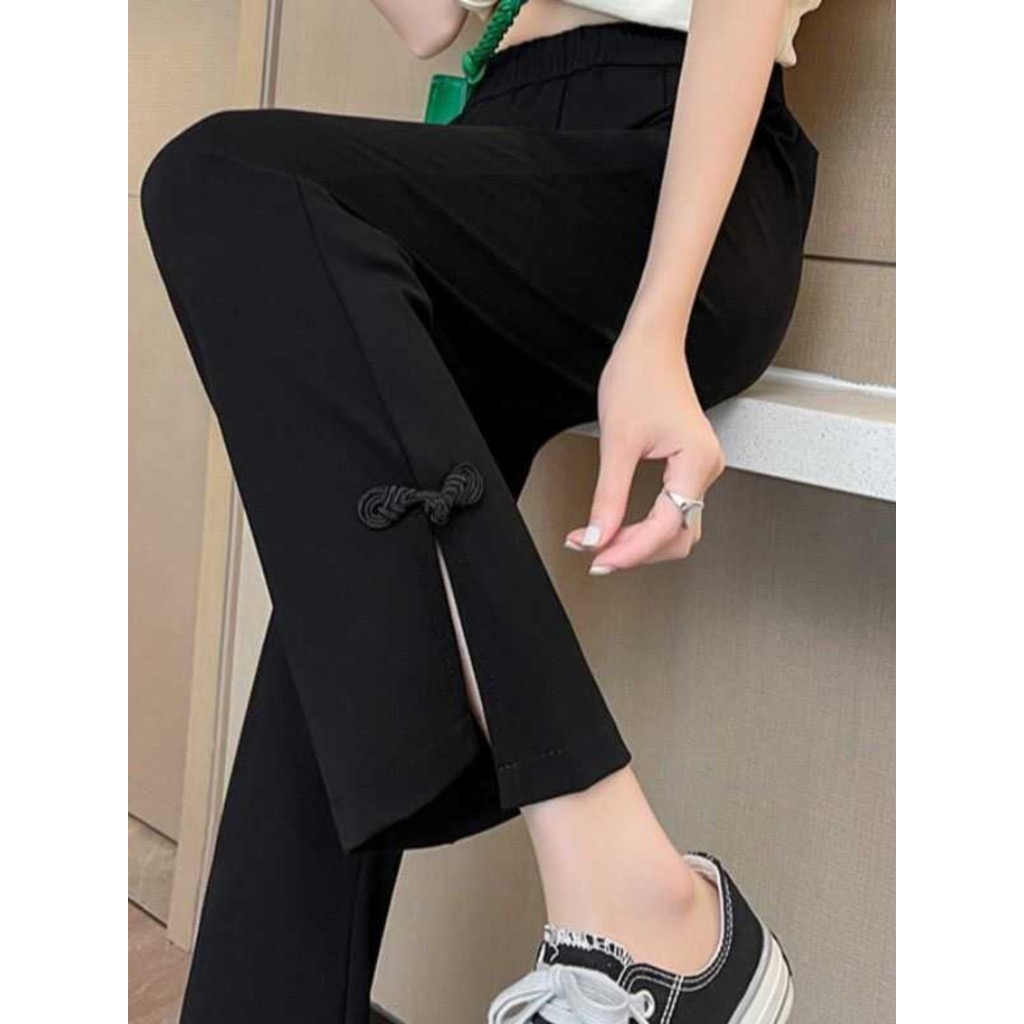 Novo estilo chinês disco fivela tornozelo comprimento Micro-comprimento calças femininas outono inverno gordura MM100kg