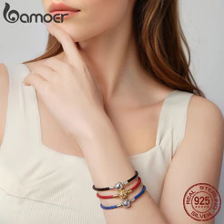 Pulseira De Prata Esterlina 925 Bamoer Com Fivela Redonda De Couro Básico 17 19 Cm Joias Presentes Para Mulheres