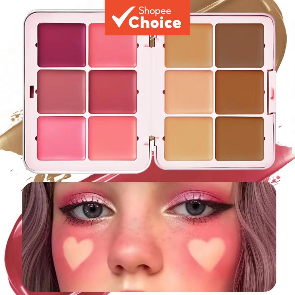 Paleta Facial Completa De 12 Cores Com Corretivo Creme E Blush Em Pó Natural , Conjunto De Maquiagem Festiva Para Férias