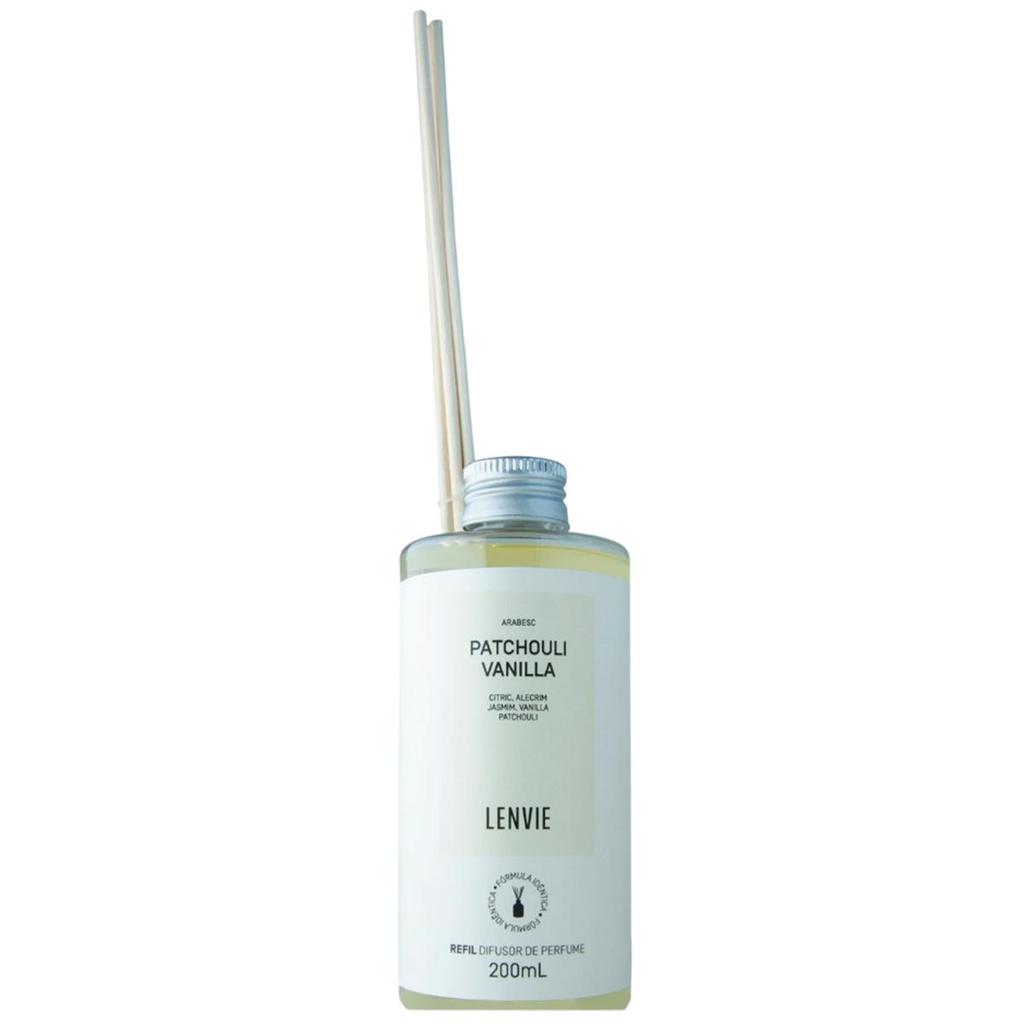 Refil Difusor de Perfume Lenvie Patchouli Vanilla Líquido 200ml com Varetas