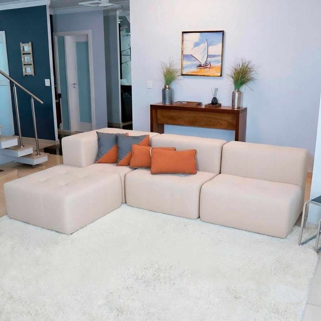Imagem Sofá Modular Boucle 3 Lugares com 1 Braço e 1 Chaise para Sala Moderna Premium